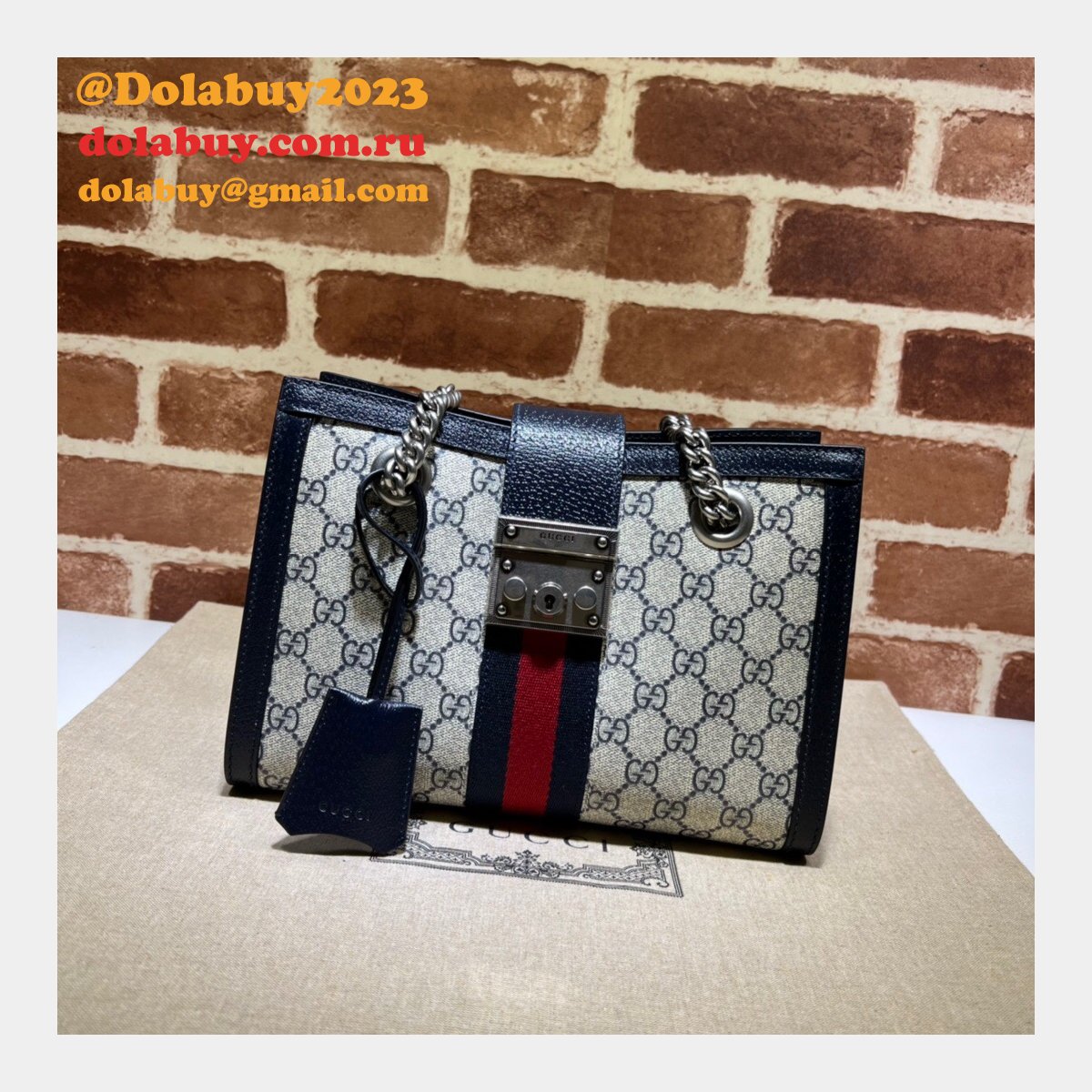 Top Quality Gucci 498156 GG Supreme Padlock Small Shoulder Bag