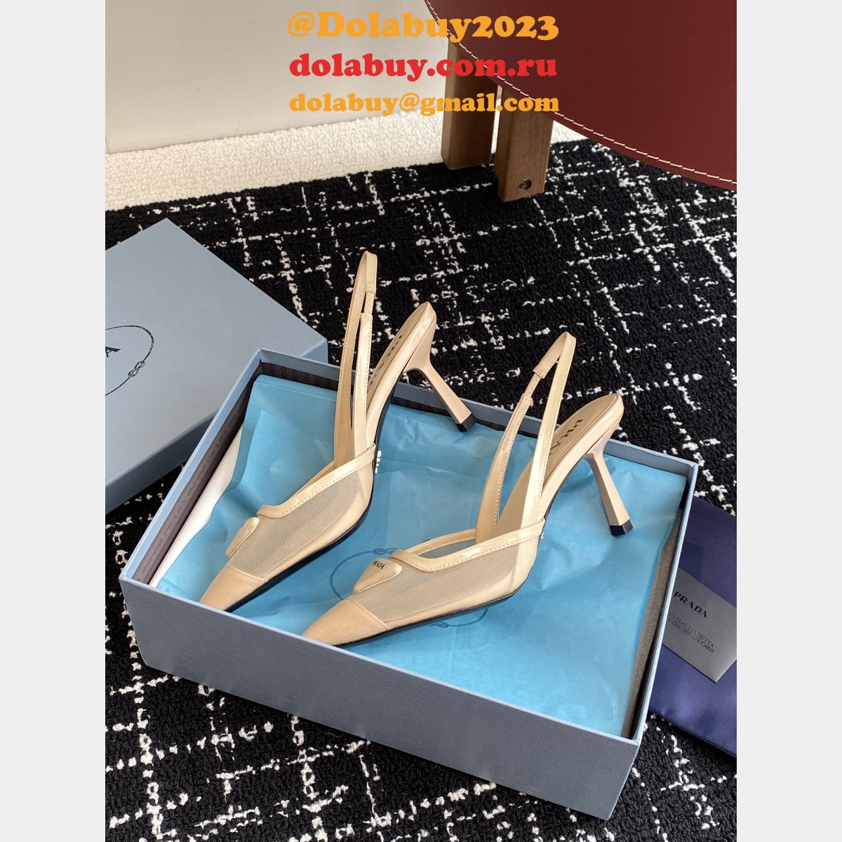 Prada 1:1 Mirror Mesh Fabric Slingback Pumps