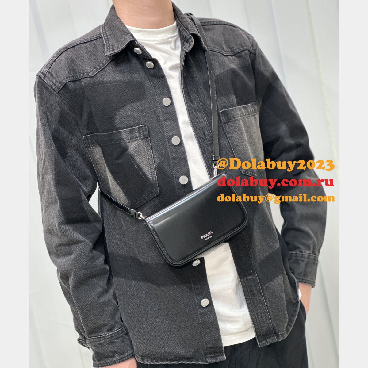 Black Brushed Shoulder Strap Prada 2VD061 Replica Designer Bag