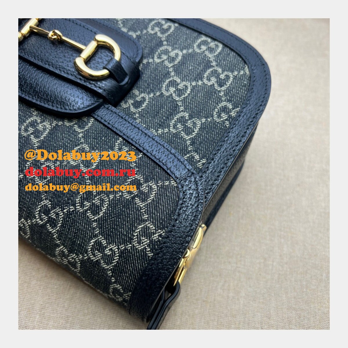 G*u*i designer horsebit 1955 shoulder 602204 fake bag in black and ivory gg