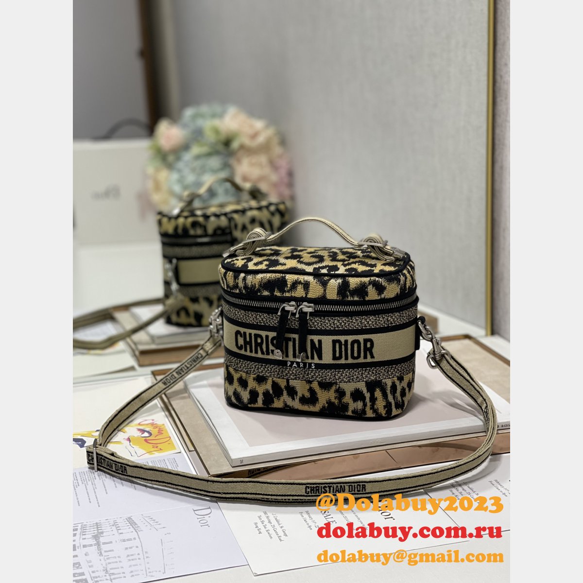 Christian Dior Perfect Replica Travel Crossbody Leopard Print Cosmetic Bag