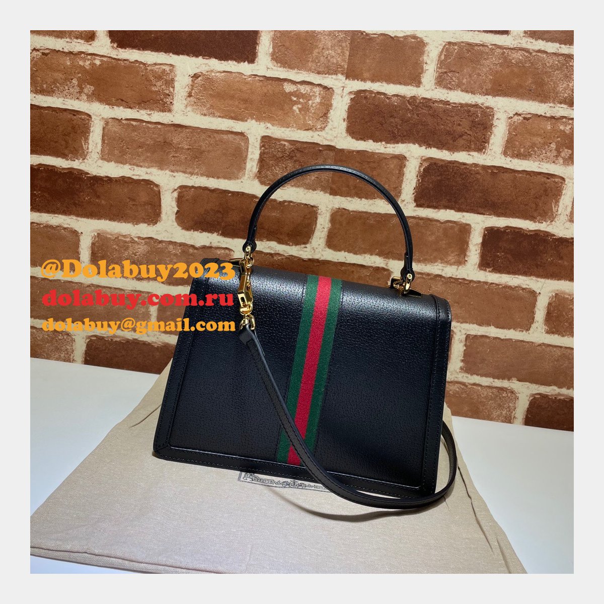 G*u*i black/cream ophidia small top handle replica bag