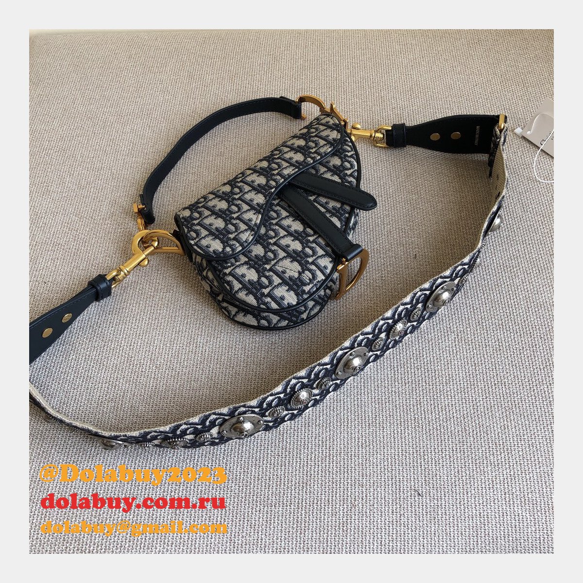 Replica Christian Dior Saddle Bag Grained Blue Oblique Jacquard