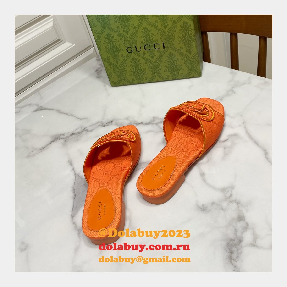 top quality G*u*i interlocking g cut-out sandal flat