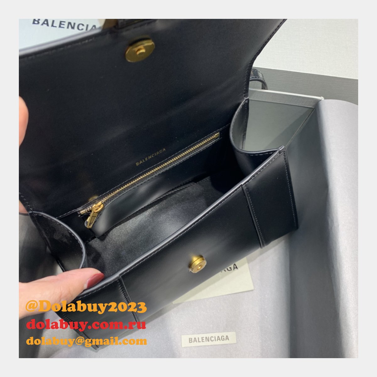 Cheap Balenciaga Hourglass Croc-Embossed Leather Top Handle Bag Plain black