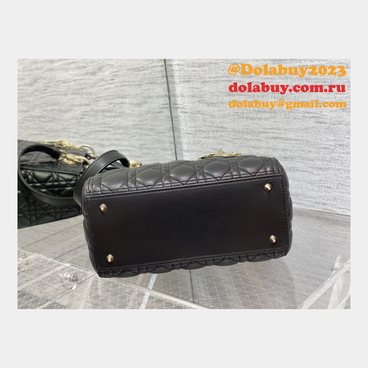 Perfect Quality Replica Lady Dior 24cm Dolabuy Black Handbag