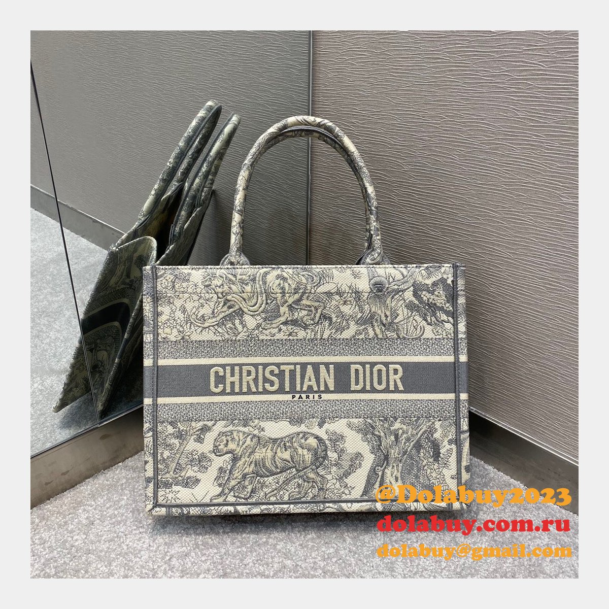 Best Christian Dior CD Book Tote Grey Tiger High Quality Bags