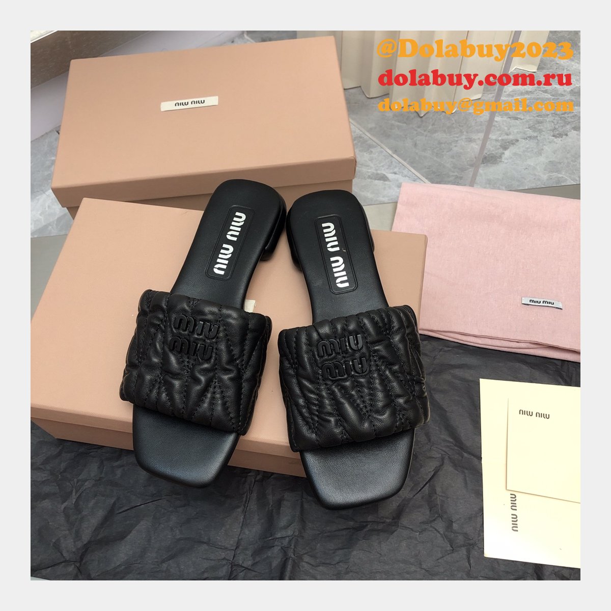 Wholesale Top Quality Miu Miu Copy Flat Sandals and Slippers Shoes