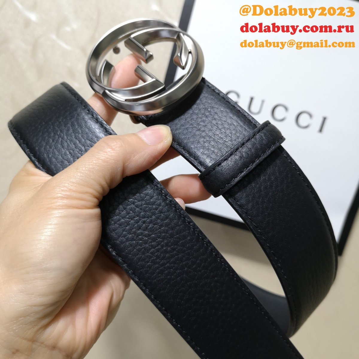 G*u*i belt with double g buckle 38mm-5 uk black