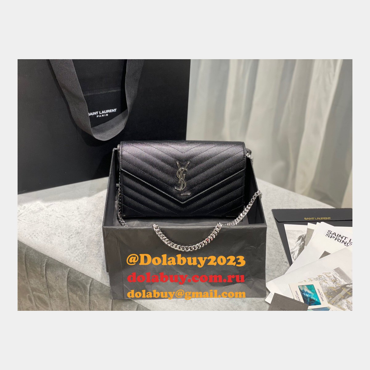 Top Sales Replica Saint Laurent 377828 Matelasse Chain Wallet Cassandre
