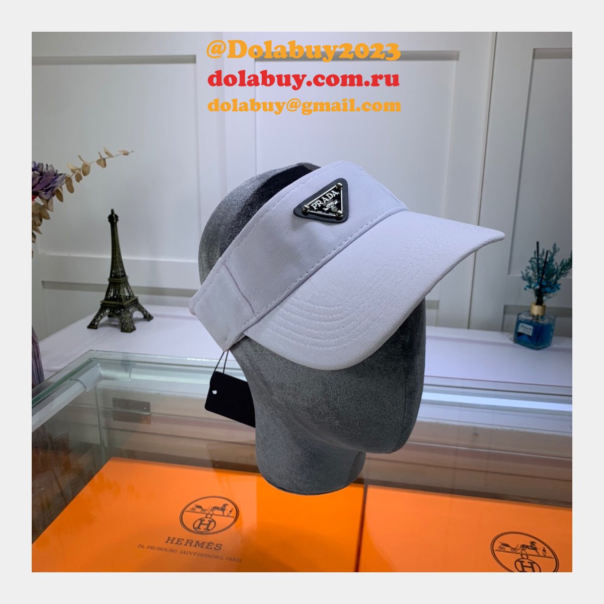 Wholesale Prada Metal triangle logo Empty top hat