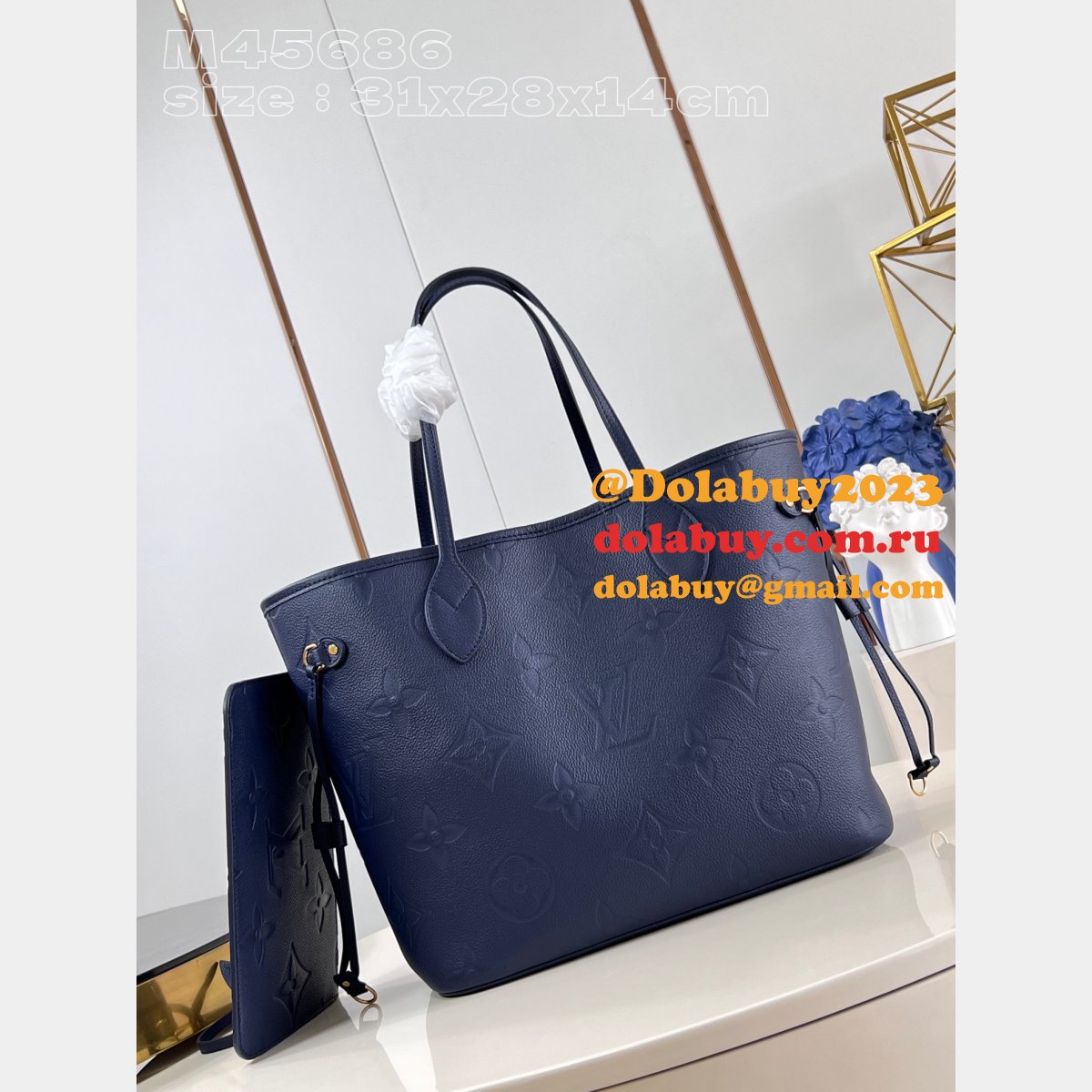 Neverfull 7 Star Tote Bag Knockoff Louis Vuitton M45686 Navy