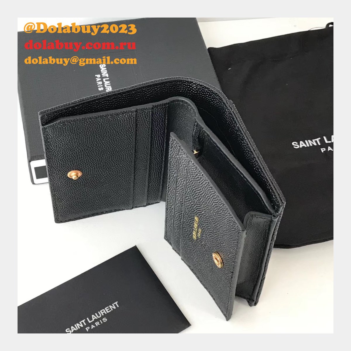 Fake YSL Saint Laurent Short MONOGRAM 459738 Black Wallet