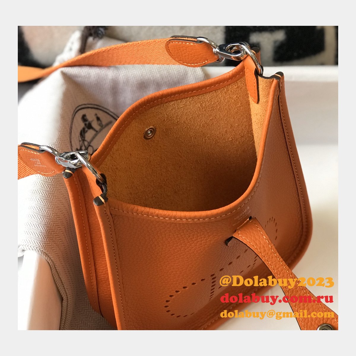 Hermes Bags Replica Mini Evelyne Orange