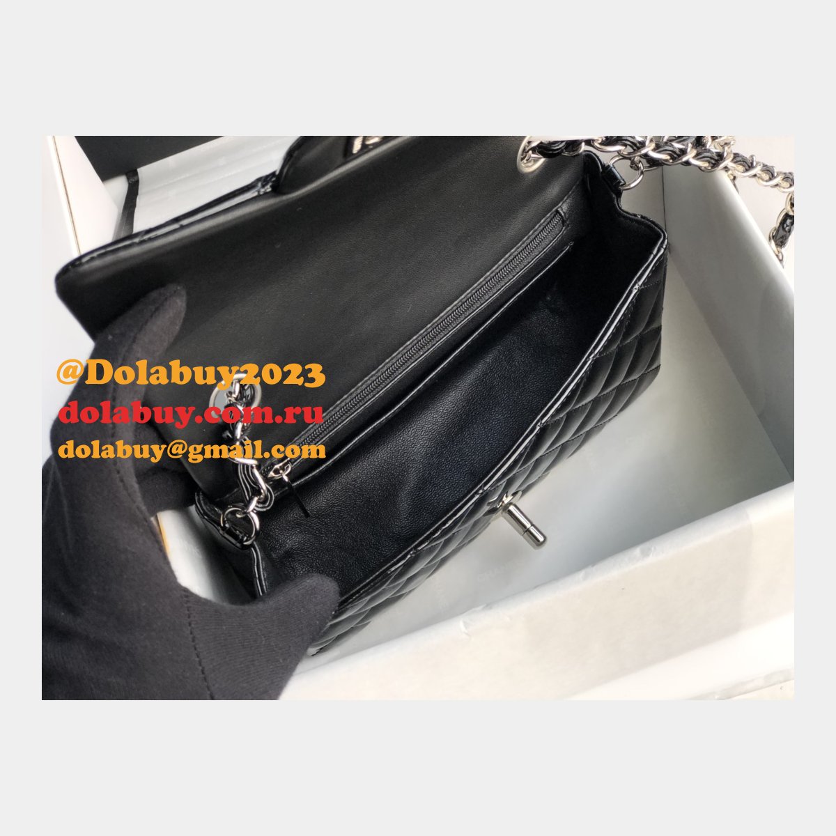 7 Star CC Lambskin Flap Designer Black Bag 20CM