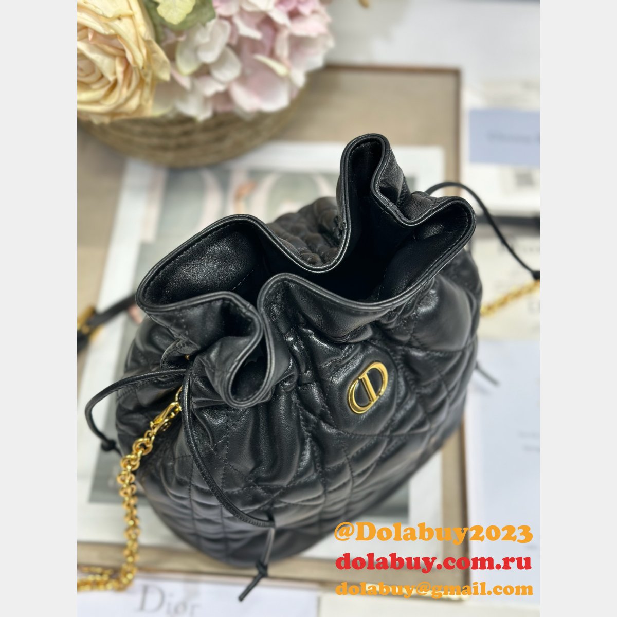 Top Quality Dior Montaigne Drawstring Bucket Bag Small/Mini
