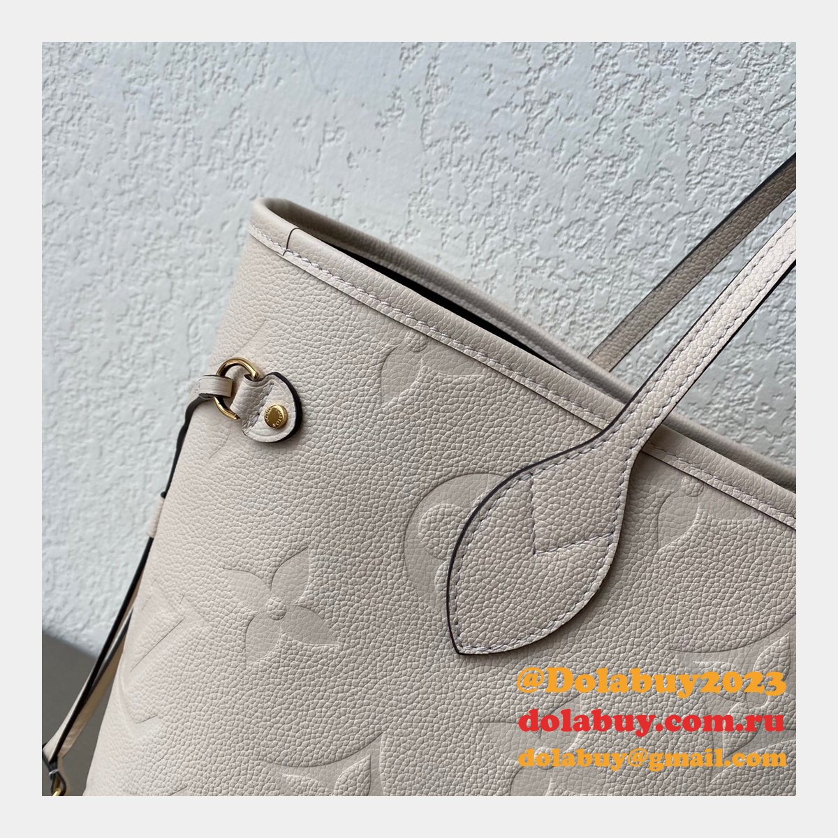 Louis Vuitton M45684 Designer Neverfull MM Monogram Empreinte Leather Cream