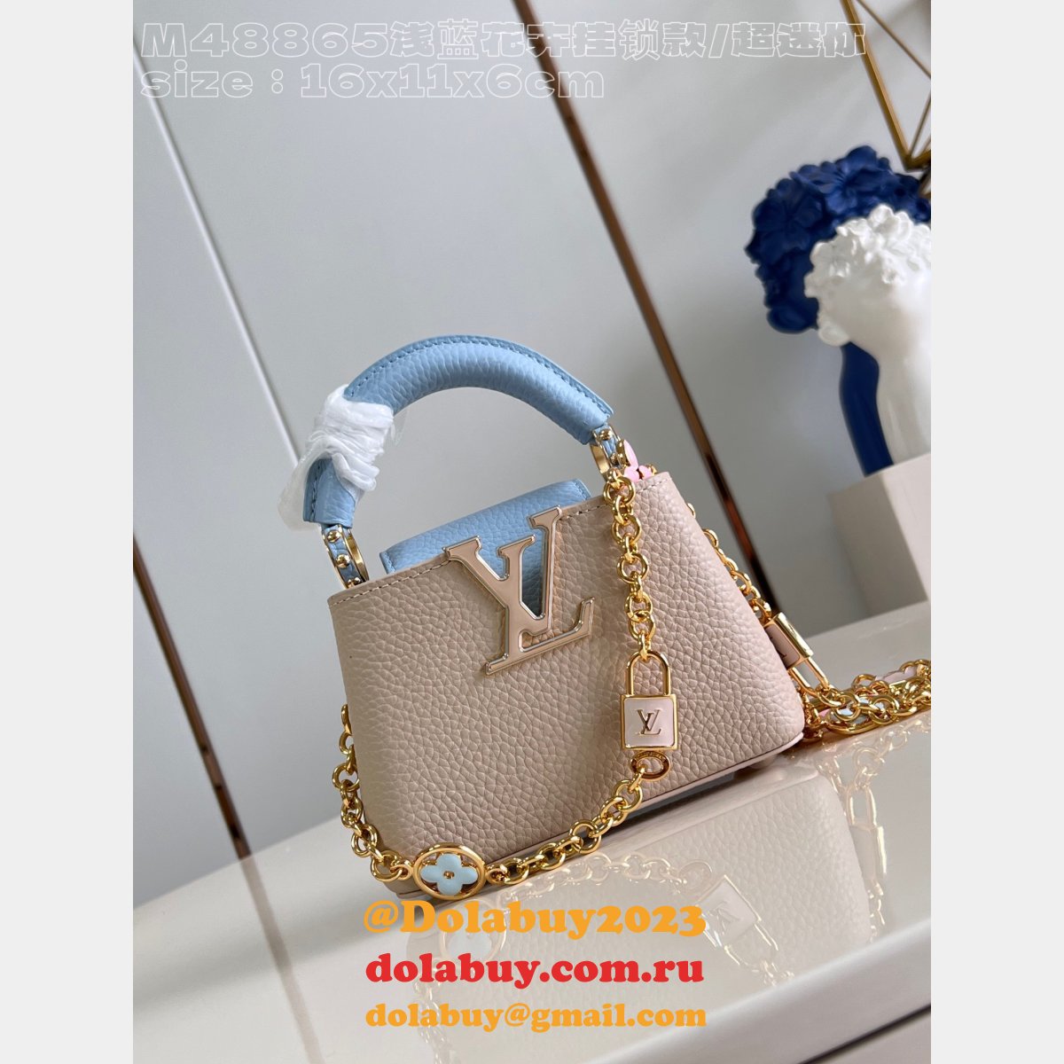 Replica Louis Vuitton Capucines AAA+ M48865 Blue Flower Bags