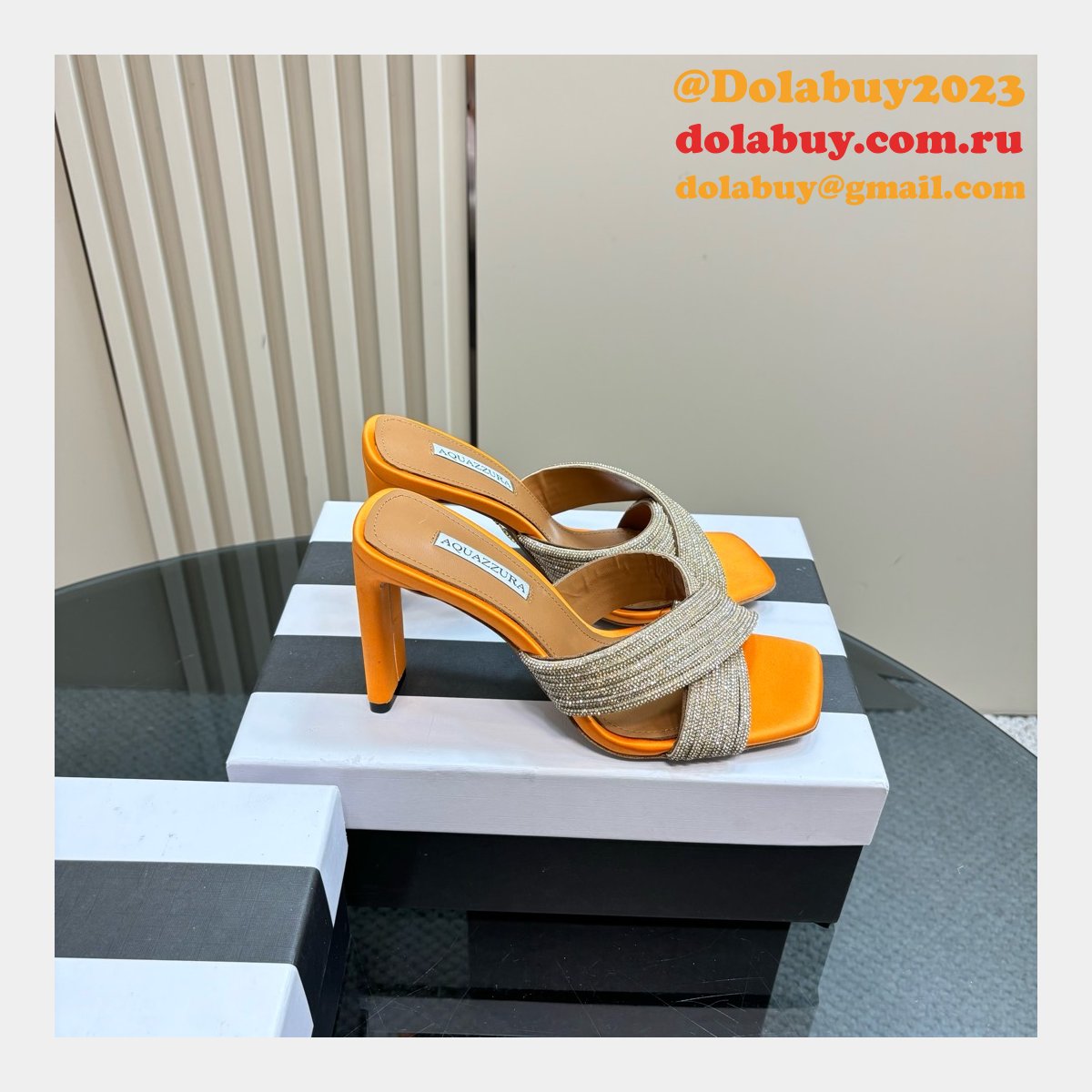 Wholesale AQUAZZURA 1:1 Mirror Rhinestone High-heeled Sandals