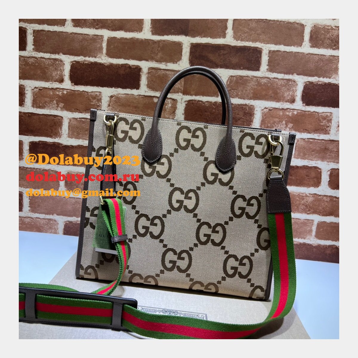 tote G*u*i replica bag with jumbo gg 678839 camel and ebony gg canvas