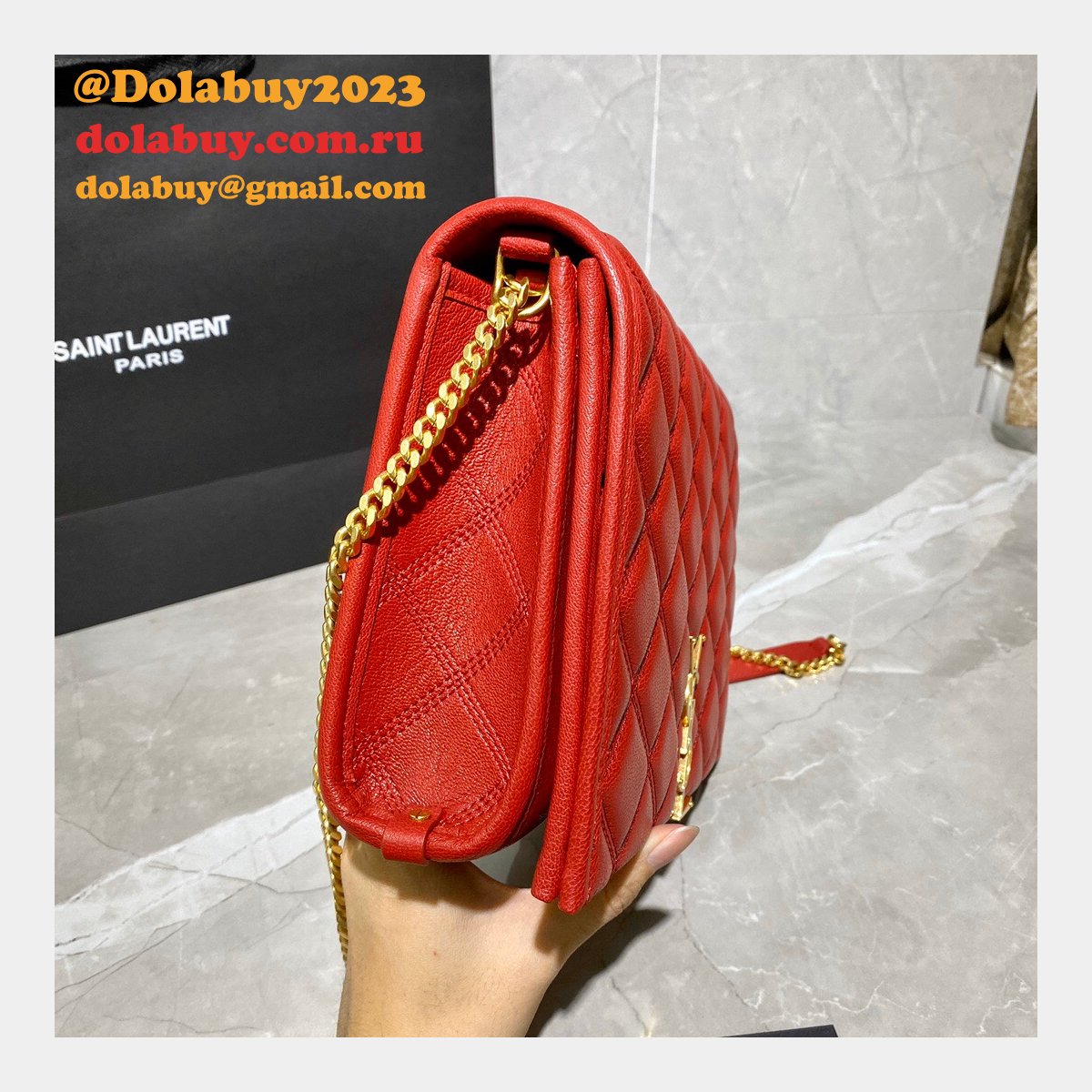 Replicas Saint Laurent Becky Large chain bag in quilted lambskin