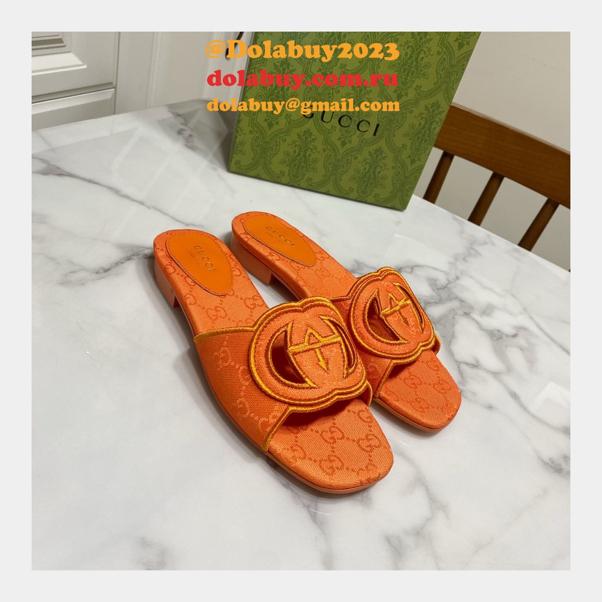 top quality G*u*i interlocking g cut-out sandal flat