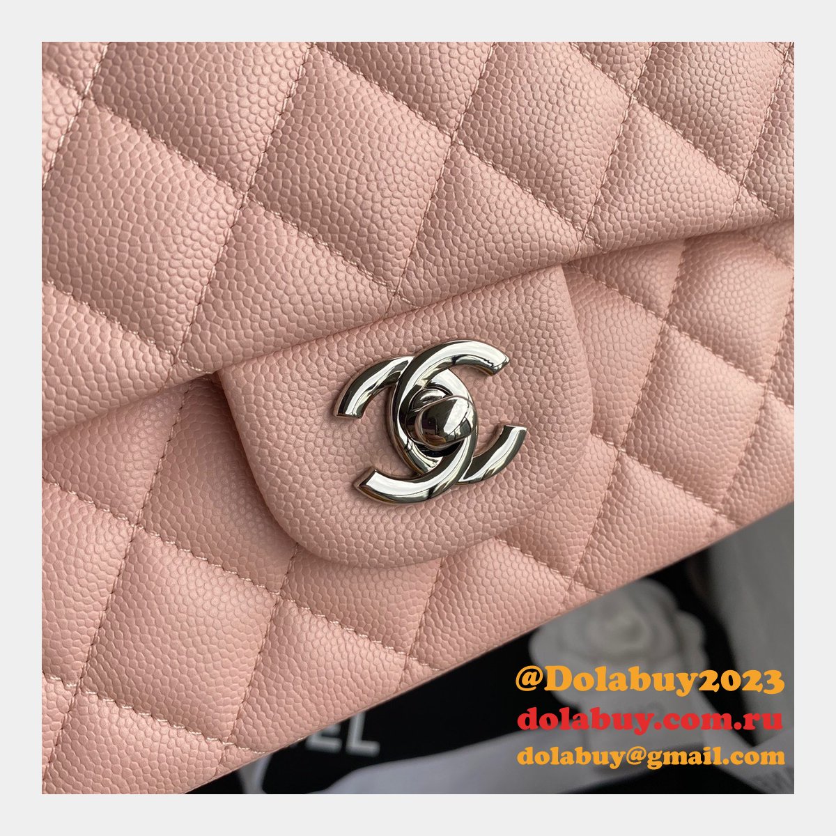 CC Best 25.5CM Classic Flap Bag Caviar Leather A01112 Pink