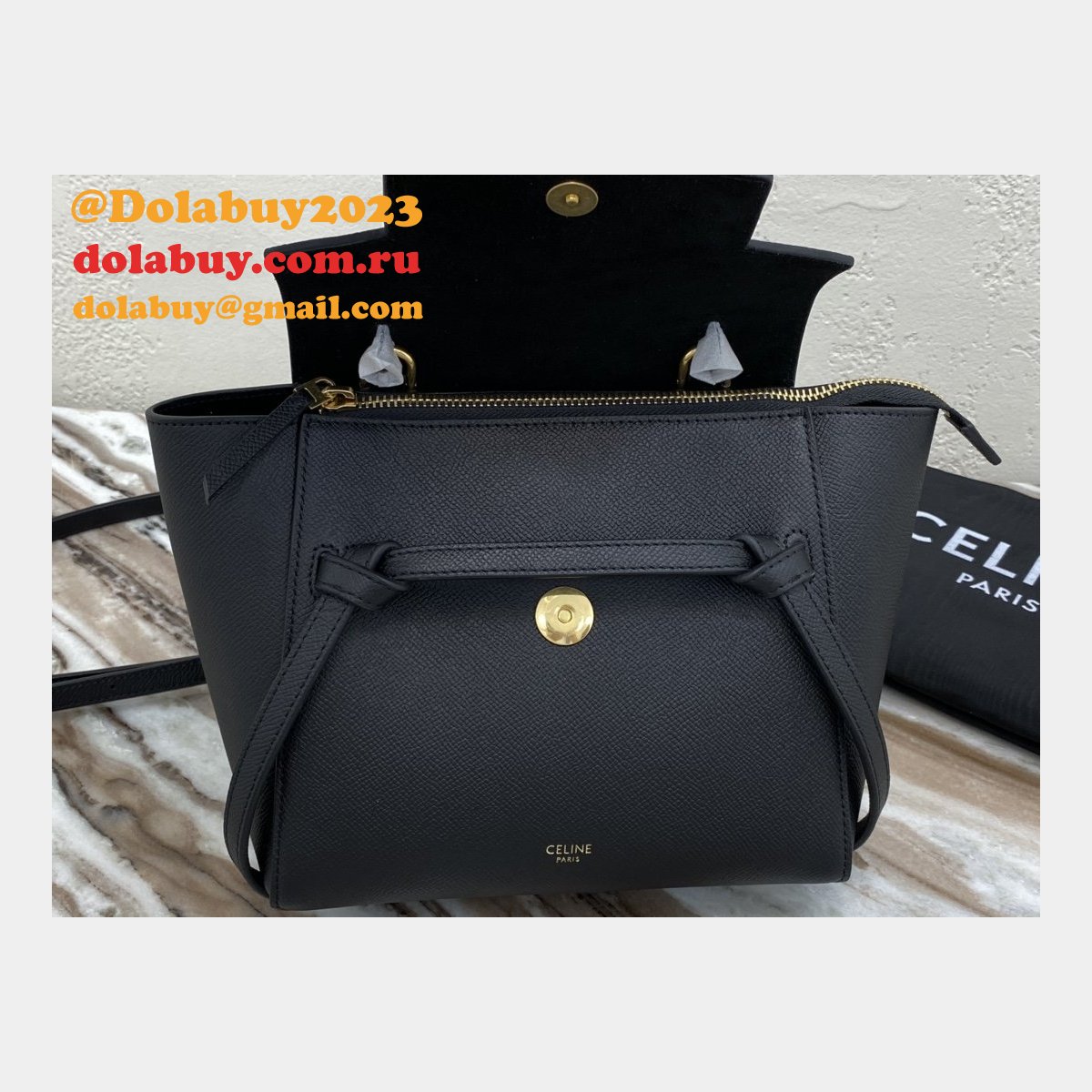 Replica Celine Leather Nano Belt Bag in Black