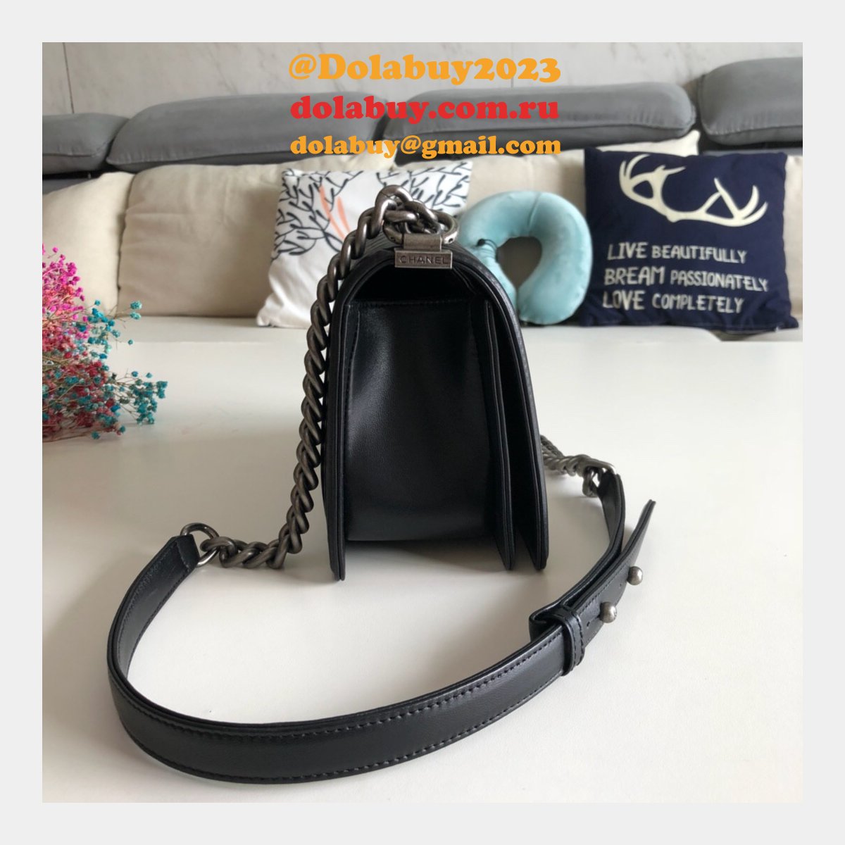 Fashion CC Le Boy Top Quality Black Bags lambskin 25cm