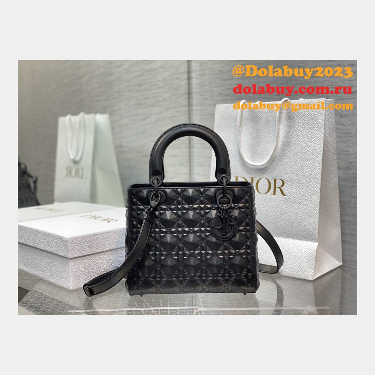 Christian Lady Dior 24cm AAA+ Replica Top Quality Black Bag