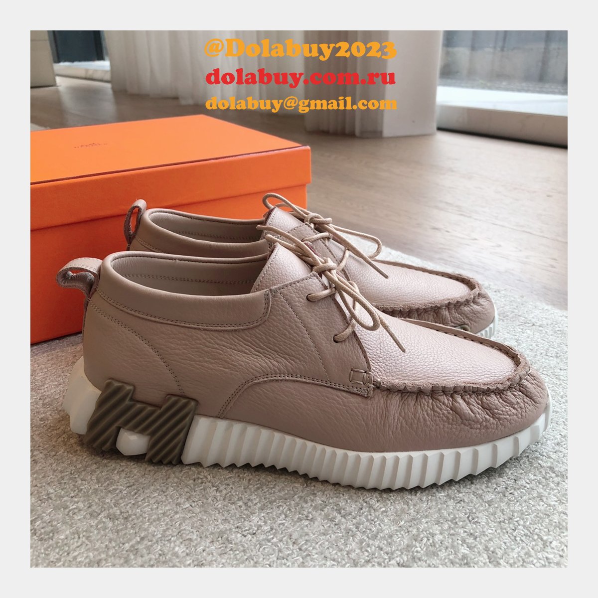 Top Quality hermes men Bouncing leather sneaker
