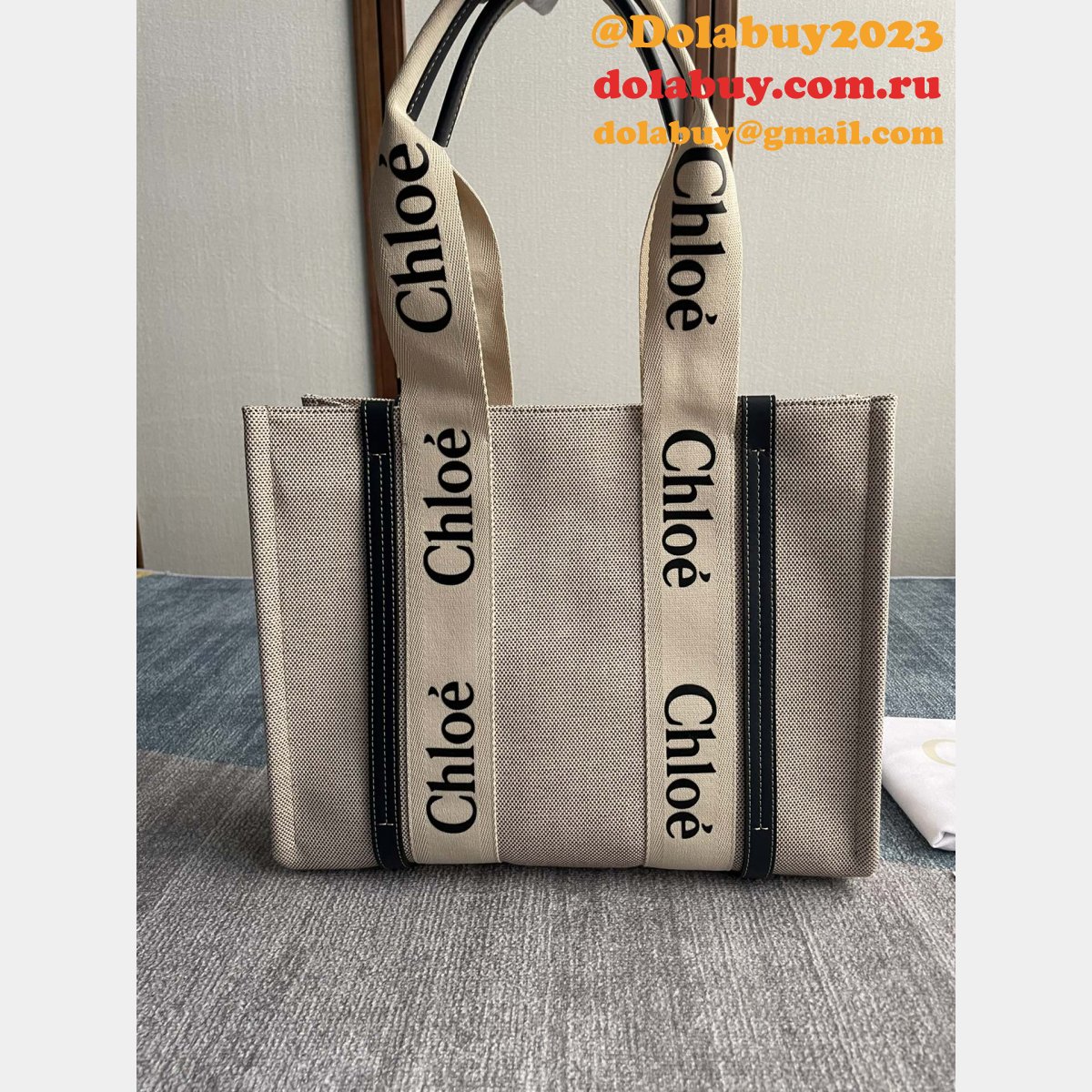 Best Quality Chloe Woody Tote Bag in Cotton Canvas 36CM