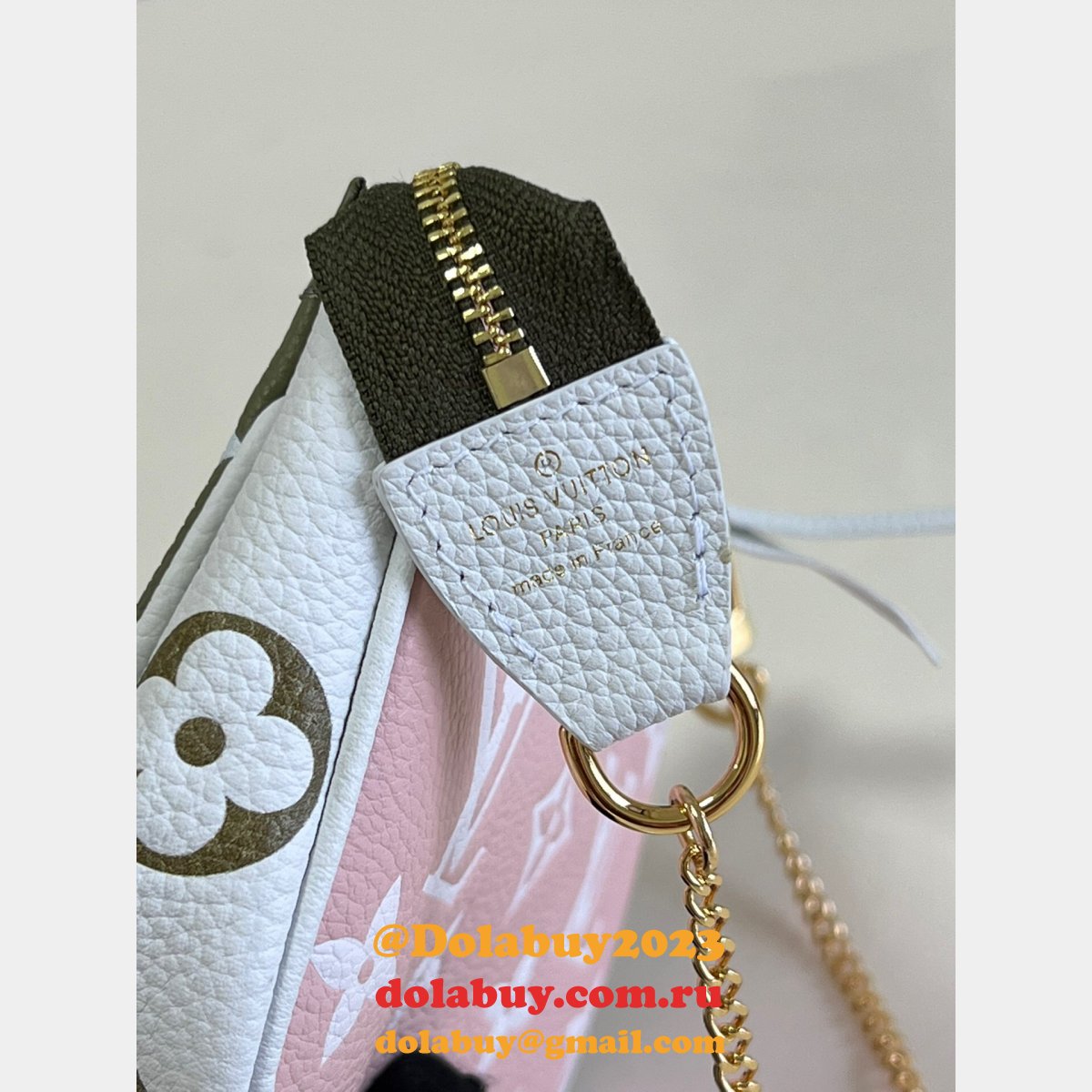 Louis Vuitton Designer Replica Mini Pochette M81284 Khaki/Beige/Cream Accessoires