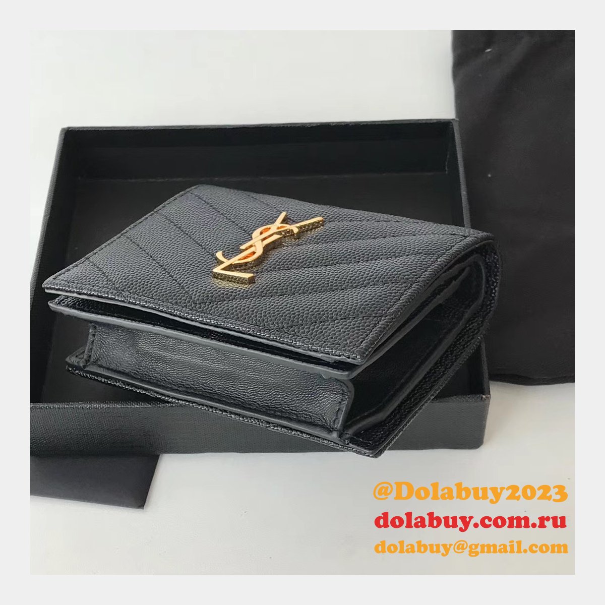 Fake YSL Saint Laurent Short MONOGRAM 459738 Black Wallet