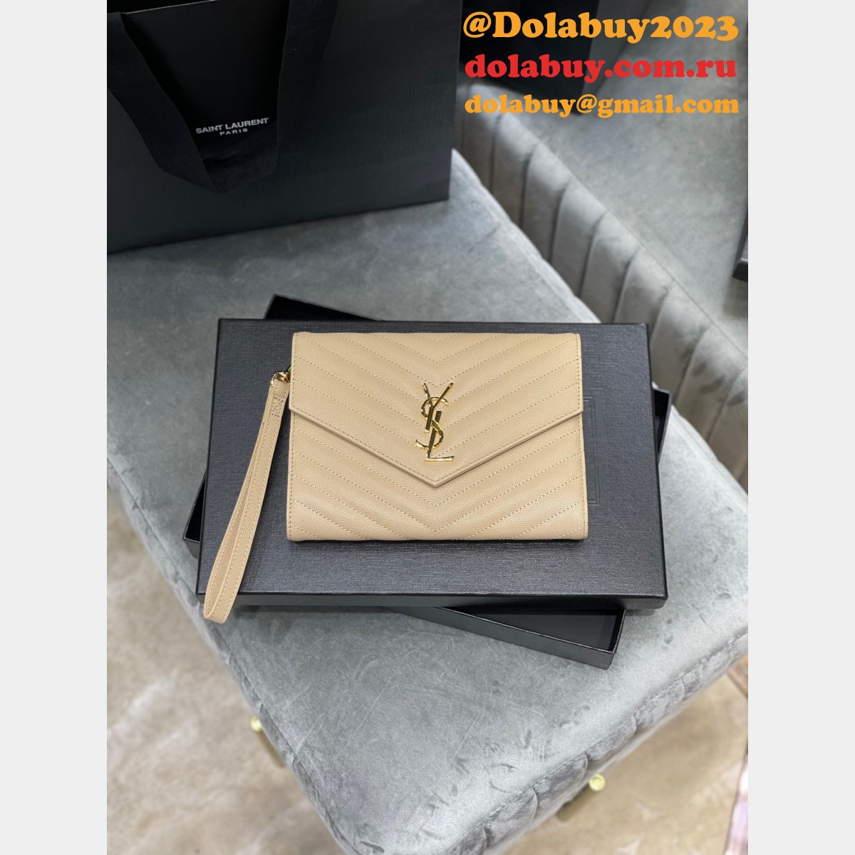 Buy Replica YSL Saint Laurent Monogram Clutch 617662 Quilted Grain