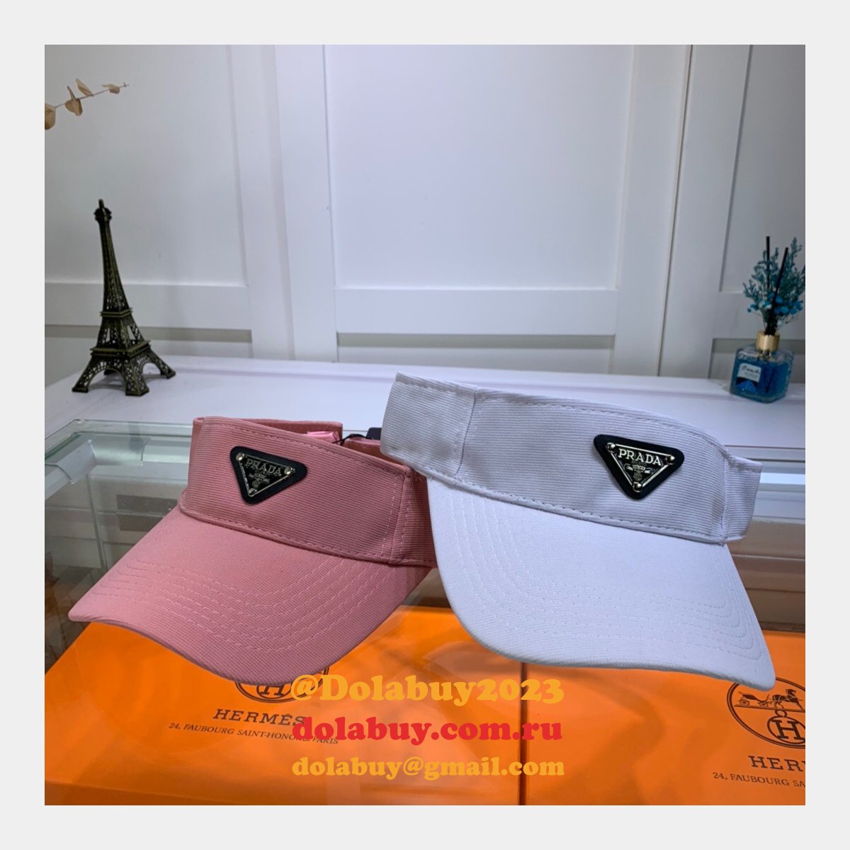 Wholesale Prada Metal triangle logo Empty top hat