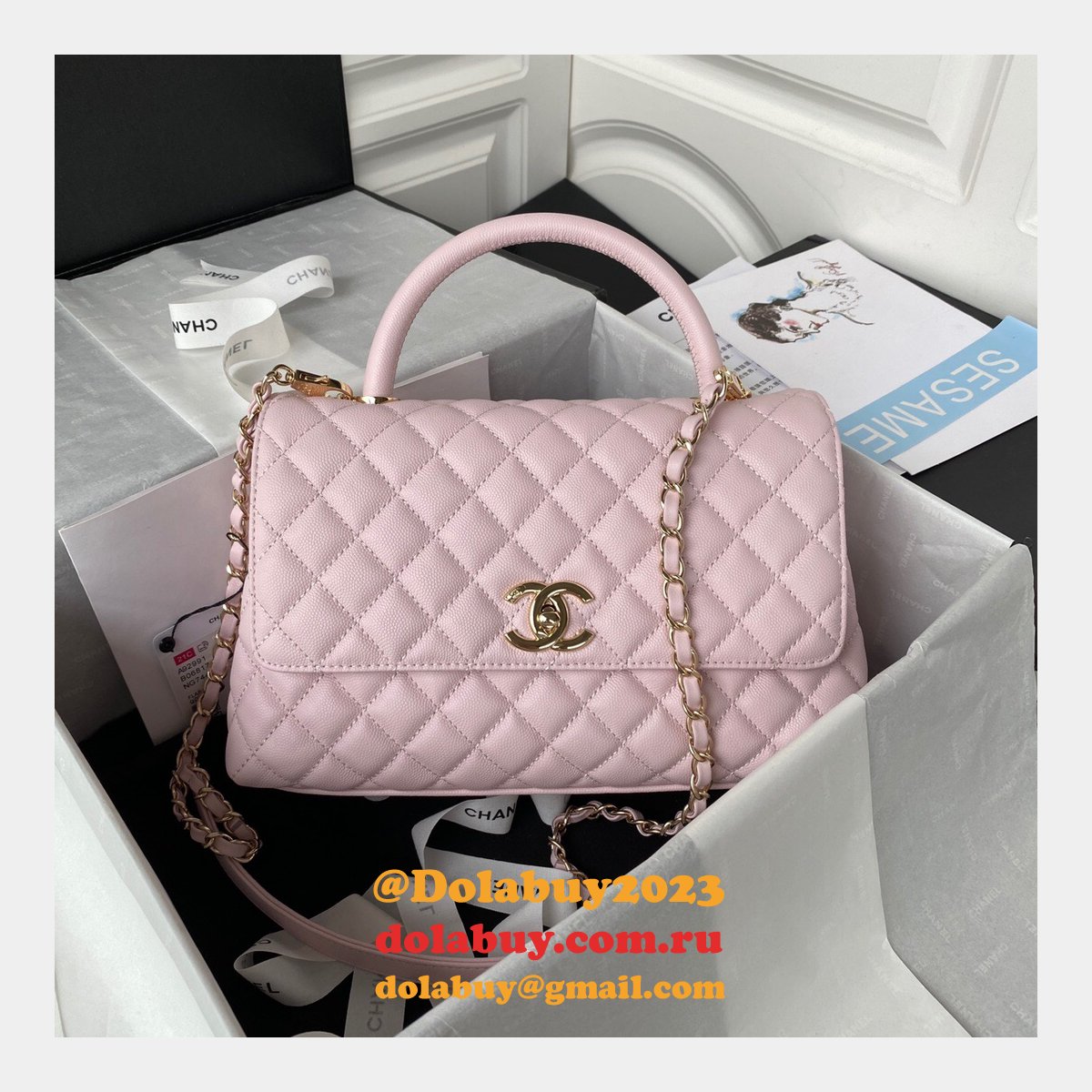 Luxury CC coco handle bag 92991 caviar leather 29cm