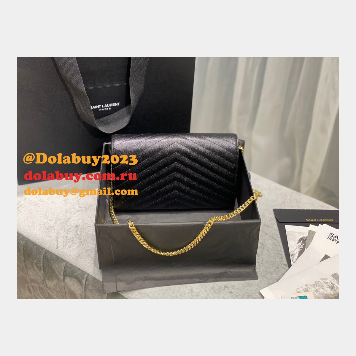 Top Sales Replica Saint Laurent 377828 Matelasse Chain Wallet Cassandre