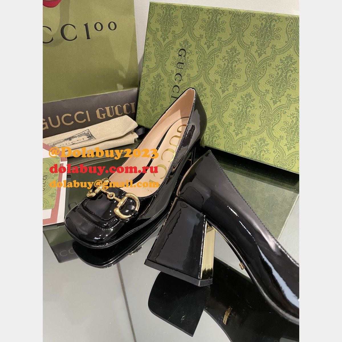 pump patent heels ballet flat horsebit replica G*u*i shoes