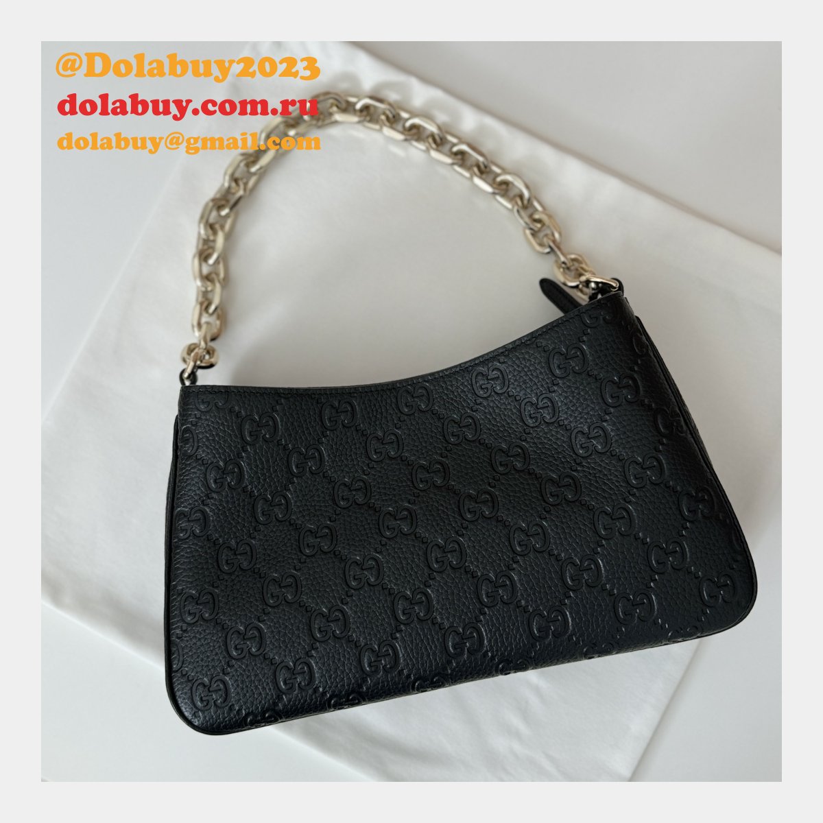 G*u*i designer copy gg emblem small shoulder chain 815263 black bag