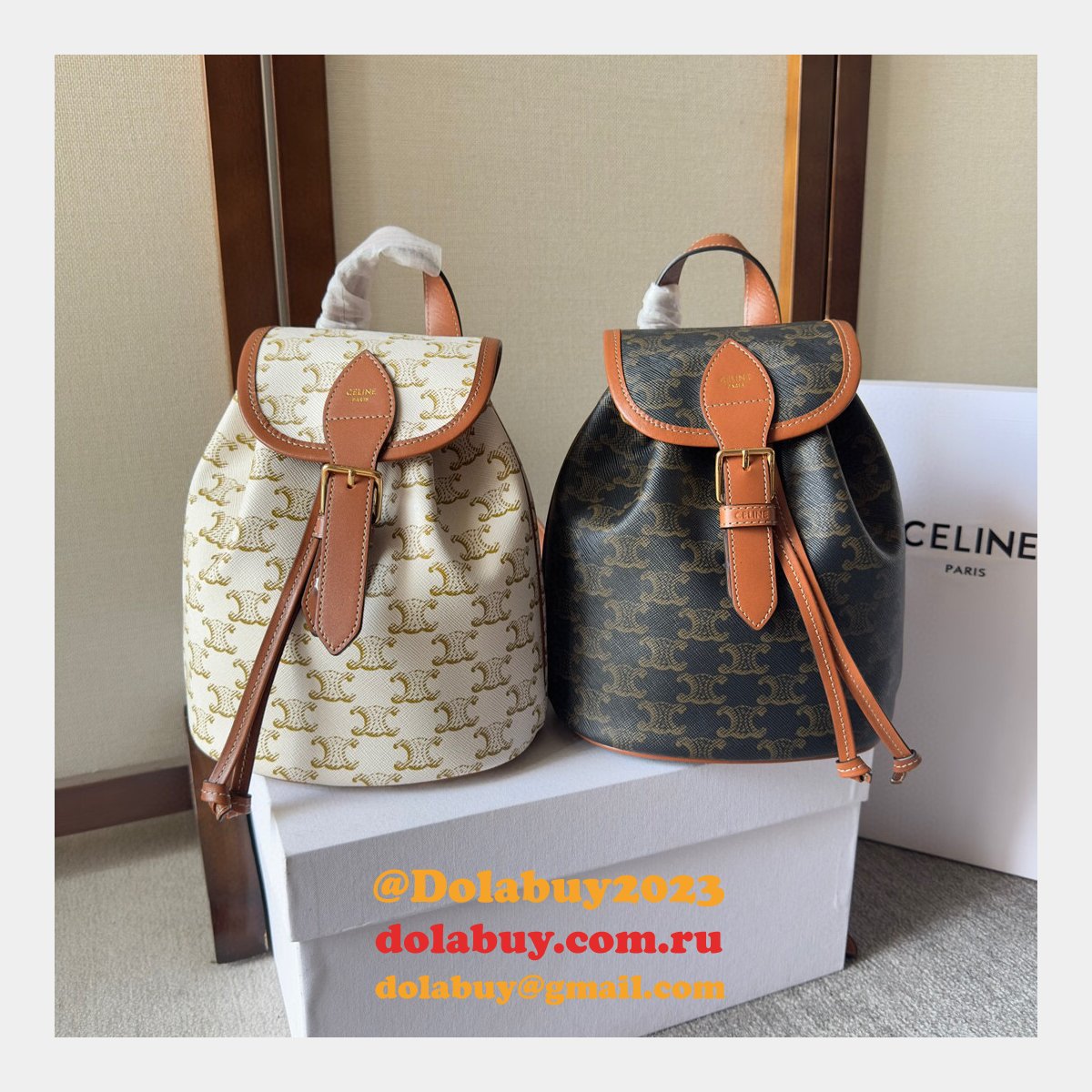 Backpack Celine Replica 197662 Folco Triomphe Canvas Bag
