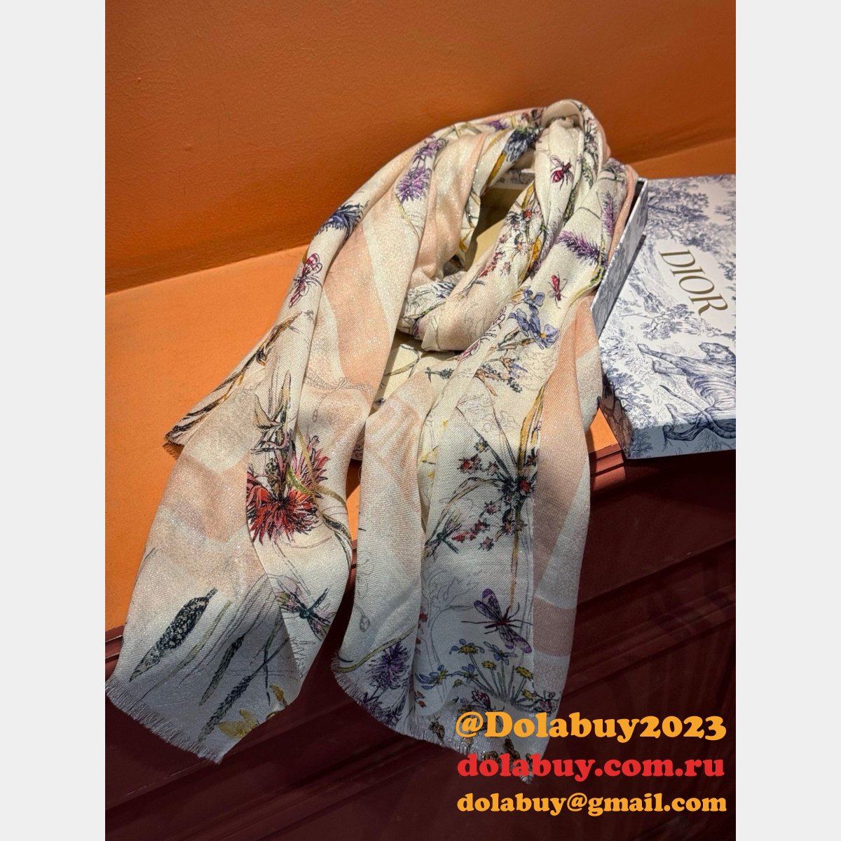Luxury Dior Sun Goddess Silver Silk Scarf