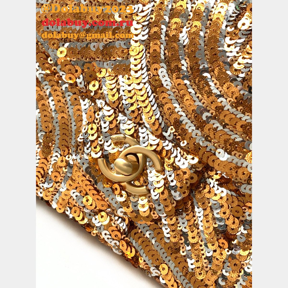 Inspired Best AS4561 Cruise 2024/25 Flap Sequins Gold-Tone Bag