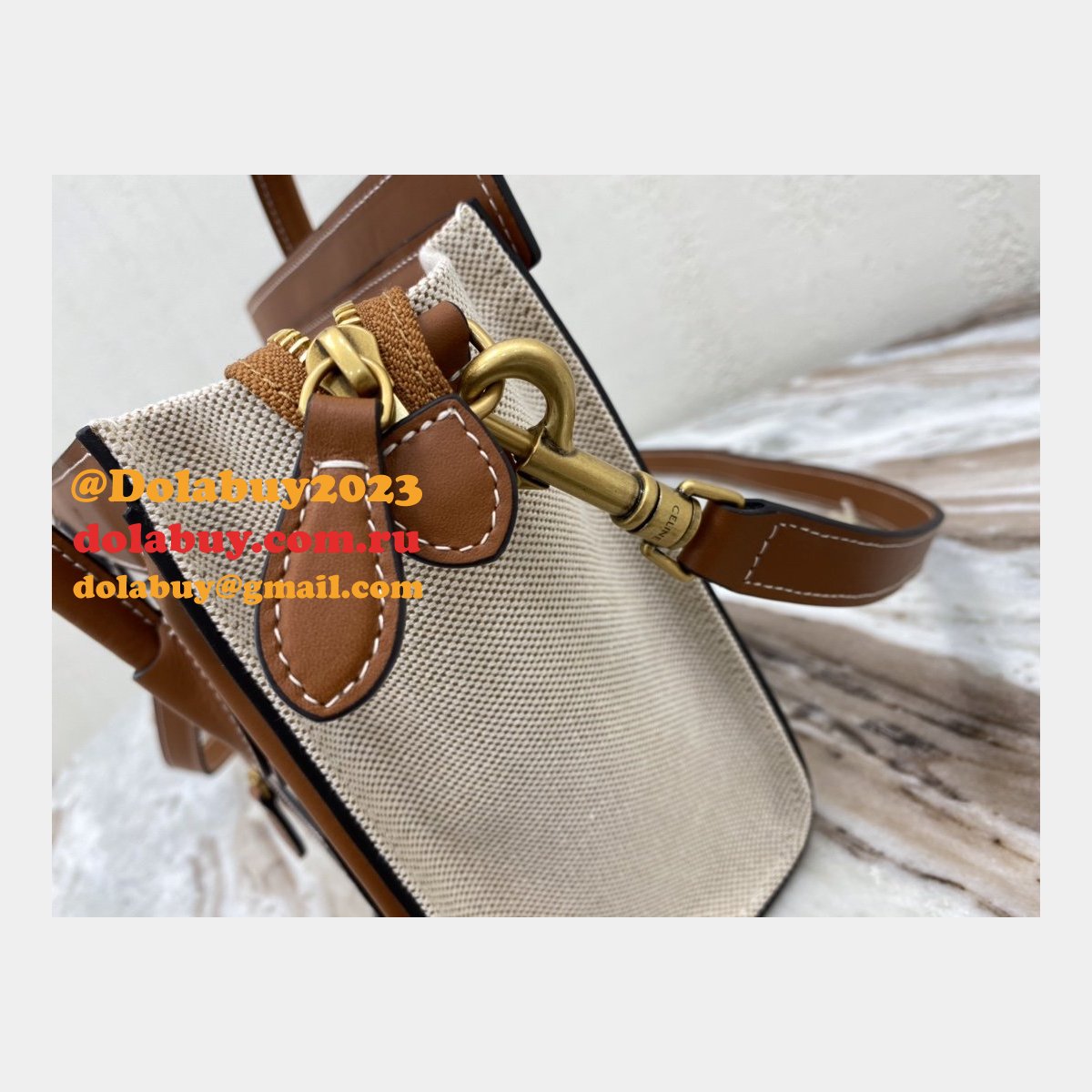 Brown/White Celine Micro Luggage Tote Bag Replica
