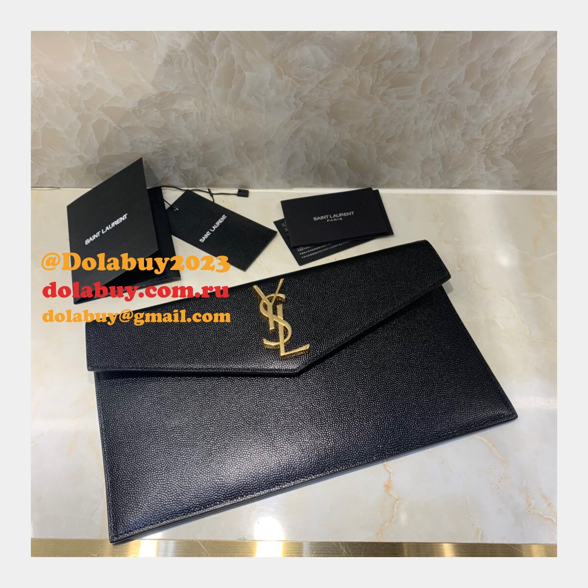 YSL AAA+ CLUTCH IN GRAIN DE POUDRE EMBOSSED LEATHER