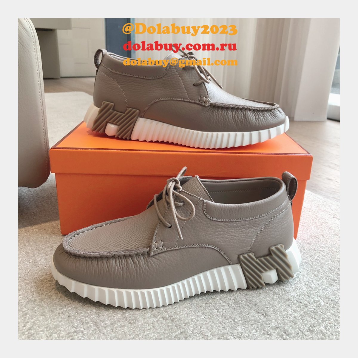 Top Quality hermes men Bouncing leather sneaker