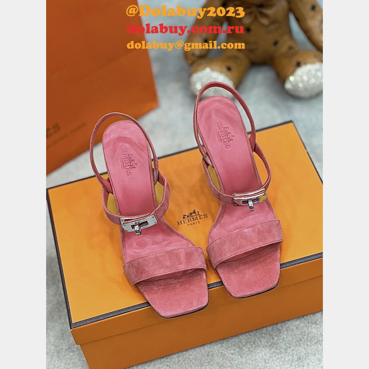 Replicas Suede Hermes Fashion Sandals Heel 9.5cm Shoes