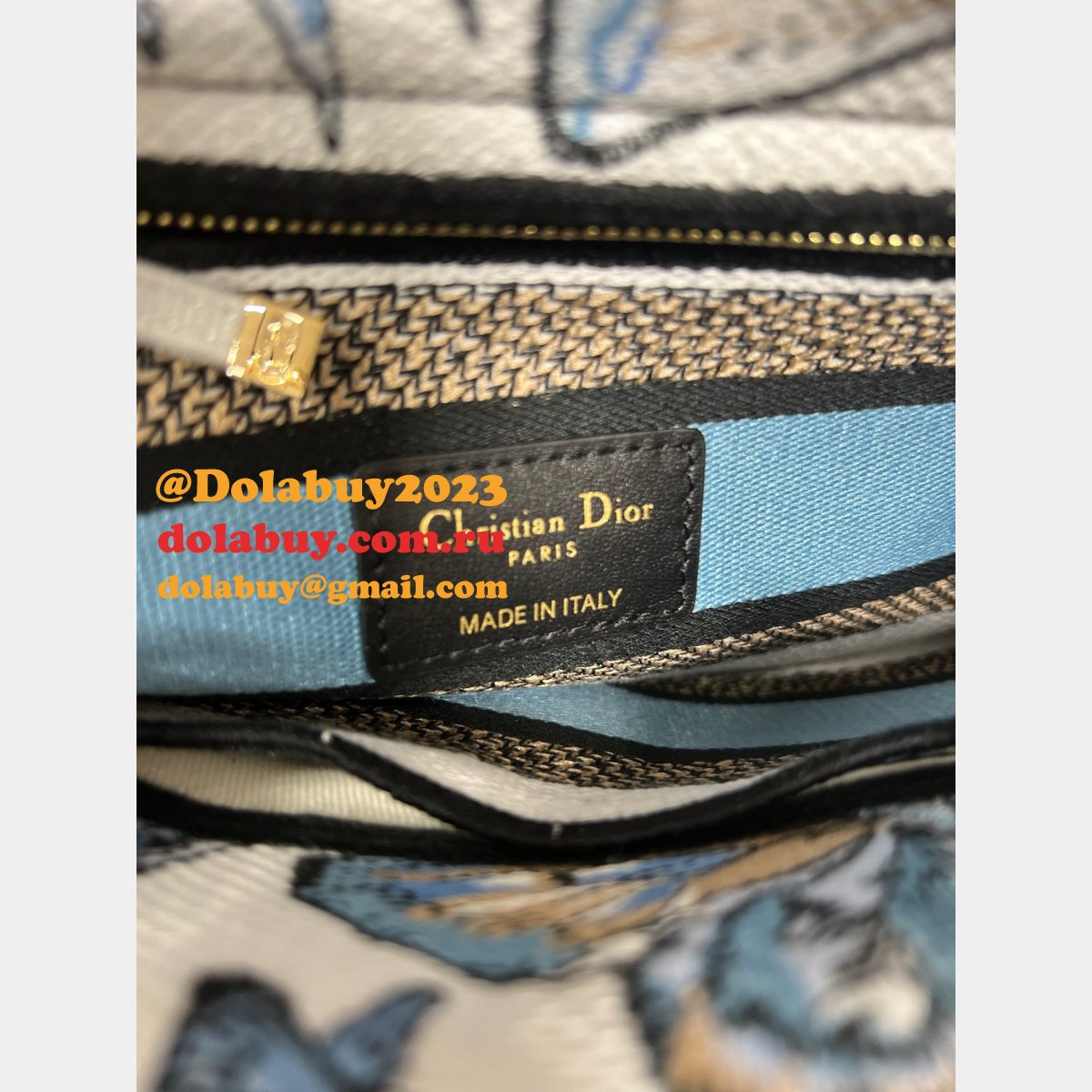 Blue/Pink Christian Dior Fake 9027 Five Grid Embroidery Lady Bag