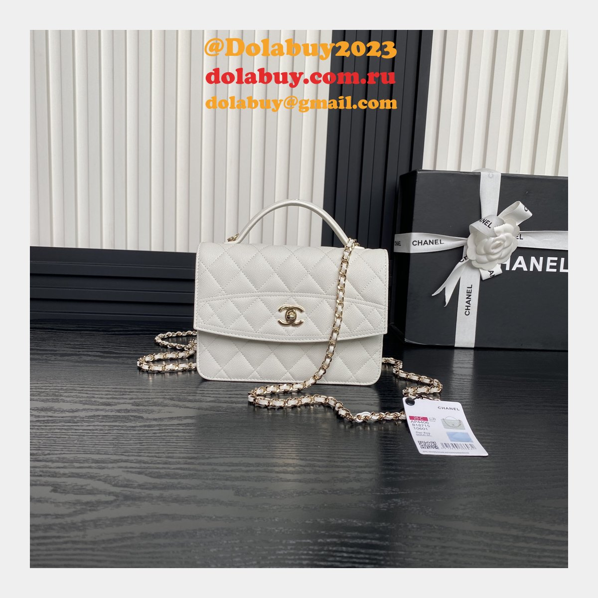 Designer Replcias 25C AP4406 Lychee Leather Black/White Bag