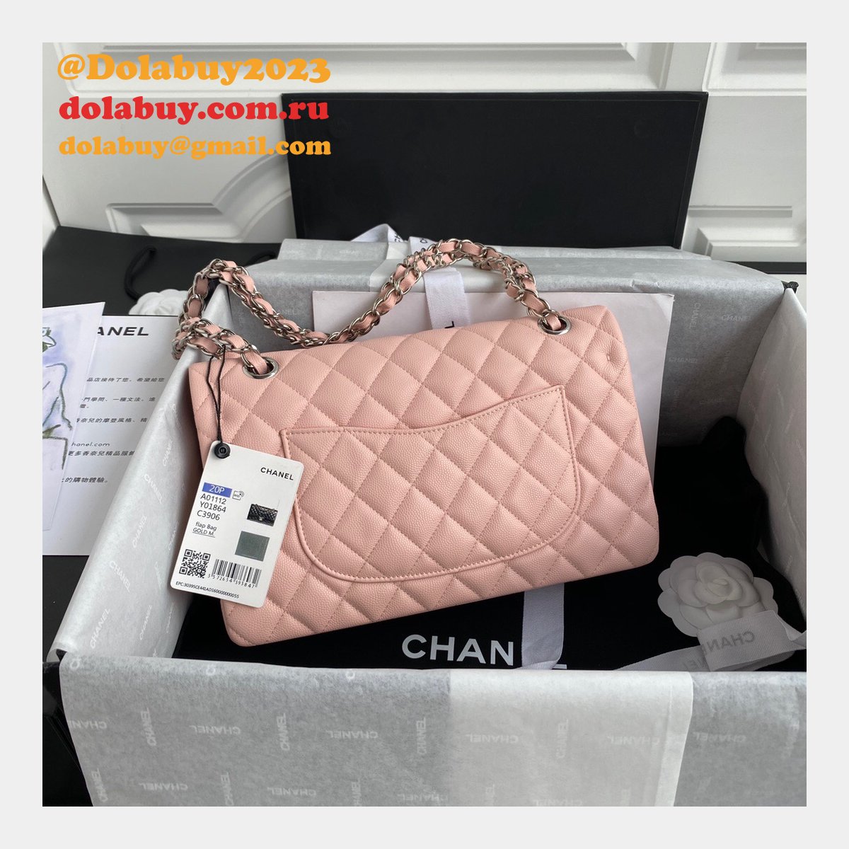 CC Best 25.5CM Classic Flap Bag Caviar Leather A01112 Pink